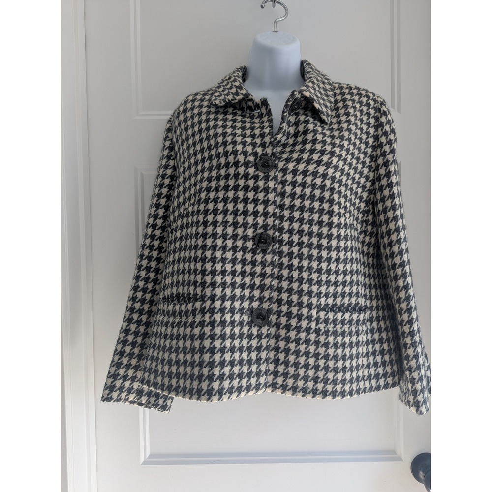 Basler Wool Blazer Jacket Size 10 Black White Houndstooth Made in Romania